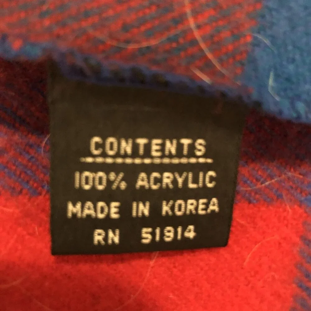 🧣 Vintage Plaid Acrylic Scarf — Made in Korea (RN 51914)